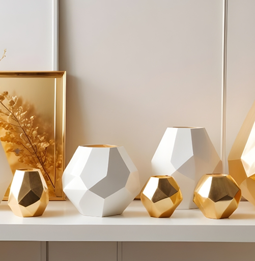 Geometric Gold White Vases details-Melriona